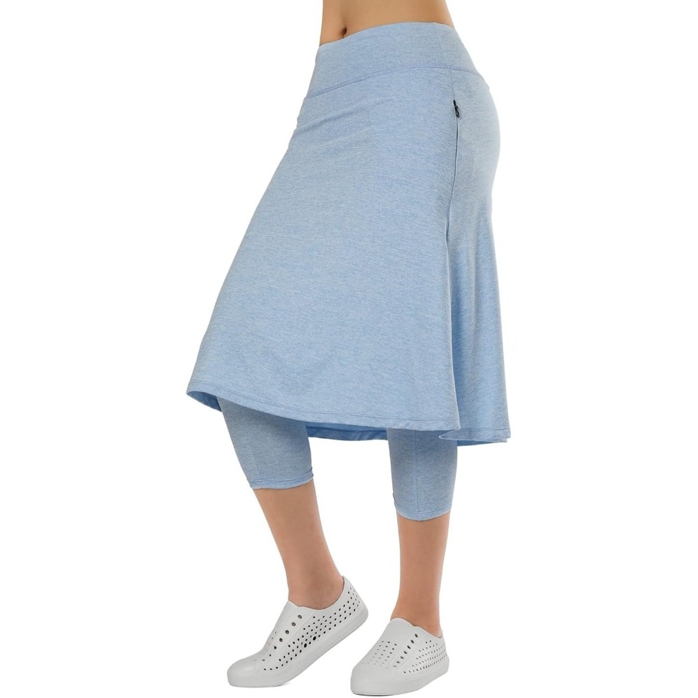 Xioker Light Blue Skirted Capri Leggings Golf Tennis Modest Athleisure Wear L